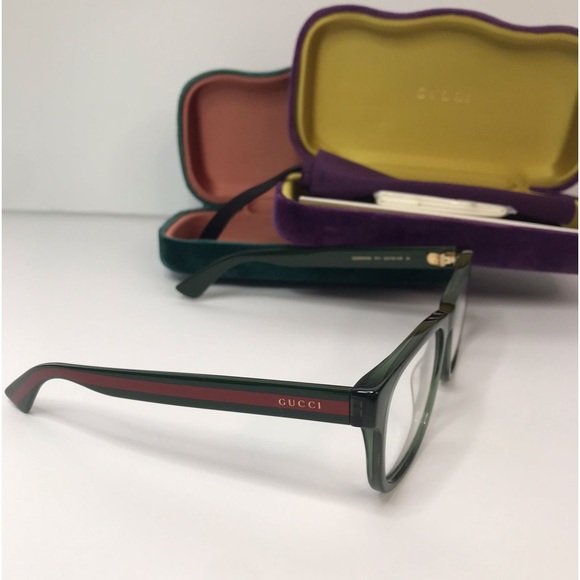 Authentic new Gucci GG0004ON 011 Translucent Green Square Men's Eyeglasses - Picture 4 of 8